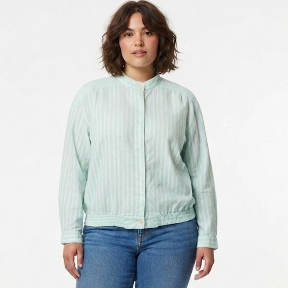 Brownstone Woman Bomber Jacket Stripes Ruched Transitional Plus Size 3X